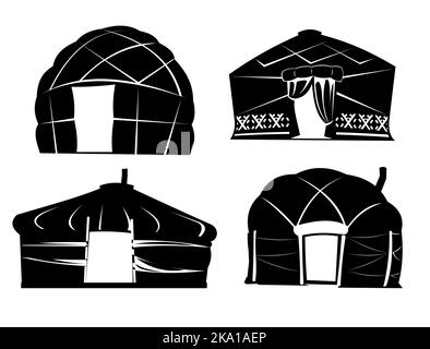 Set de Yurt dans la toundra. Silhouette. Demeure des populations nomades du Nord dans l'Arctique. En feutre et en peaux. Isolé sur fond blanc. Illustrat Illustration de Vecteur