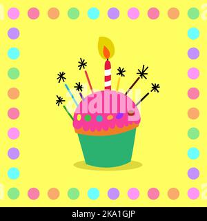 Crêpe colorée avec bougie et sparkers sur fond jaune. Banque D'Images