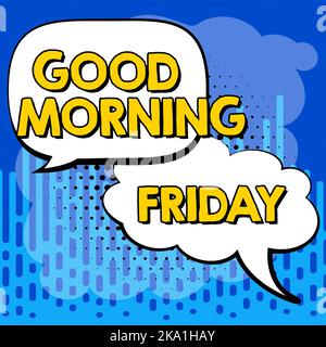 Légende conceptuelle Vendredi matin. Mot écrit sur l'expression positive et inspirée au sujet de week-end femme tenant tablette présentant carte et Banque D'Images