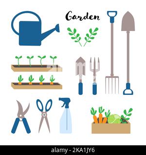 Ensemble d'outils et de plantes de jardinage, illustration vectorielle. Illustration de Vecteur