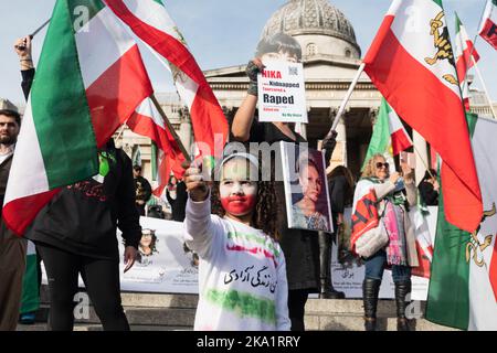 Londres, Royaume-Uni. 29 octobre 2022. Une protestation contre le régime iranien à Trafalgar Square et Whitehall à Londres. Banque D'Images