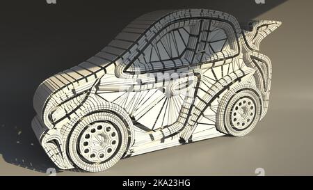 3D Illustration d'un véhicule. Doit être étroitement vu pour le maillage modélisé, en particulier les modélisateurs de voitures 3D. En général, les constructeurs automobiles peuvent également prendre un coup d'œil. Banque D'Images