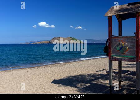 Plage d'Anaxos, Anaxos, Lesbos, Iles Egéennes du Nord, Grèce. Banque D'Images