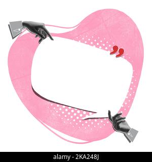 Conception pour la promotion, la publicité, les idées, le produit et les offres. Mains BW avec bulle de voix blanche et vide sur fond clair. Collage d'art contemporain. Banque D'Images