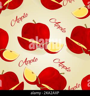 Texture sans couture rouge pomme fruit sain style de vie vintage vecteur illustration modifiable main dessiner Illustration de Vecteur