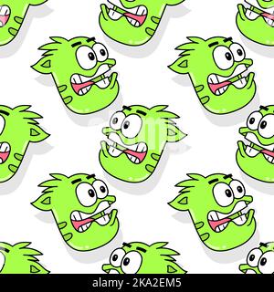 Un motif sans couture d'un monstre vert isolé sur un fond blanc Illustration de Vecteur