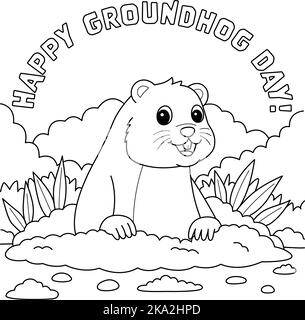 Page de coloriage pour enfants Happy Groundhog Day Illustration de Vecteur