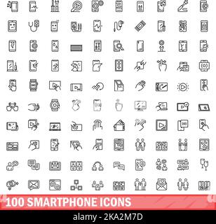 ensemble de 100 icônes de smartphone. Illustration de 100 icônes de smartphone ensemble vectoriel isolé sur fond blanc Illustration de Vecteur