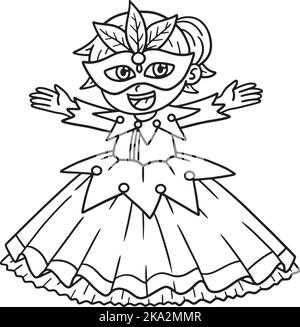 Mardi gras Jester Girl Isolated coloriage page Illustration de Vecteur