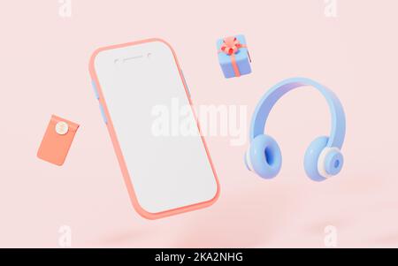 Diffusion en direct avec téléphone mobile sur fond rose, rendu 3D. Dessin numérique. Banque D'Images