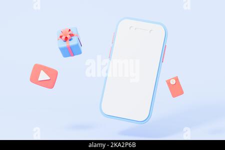Diffusion en direct avec téléphone mobile sur fond bleu, rendu 3D. Dessin numérique. Banque D'Images