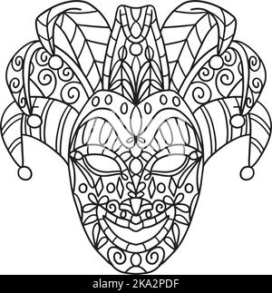 Mardi gras Jester masque isolé coloriage page Illustration de Vecteur