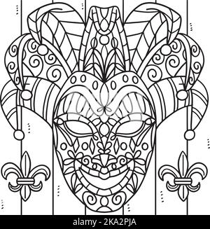 Mardi gras Jester masque coloriage page pour enfants Illustration de Vecteur