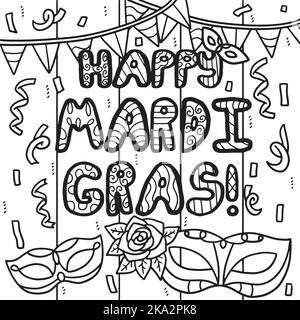 Happy Mardi gras page de coloriage pour enfants Illustration de Vecteur