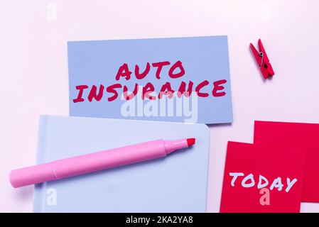 Écriture affichant le texte assurance auto. Business idée Party donné pour un homme qui est sur le point de se marier Stag Night Banque D'Images