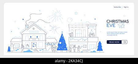 La veille de Noël - bannière moderne de style ligne fine Illustration de Vecteur
