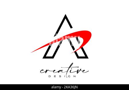 Décrivez Un logo lettre avec le logo Swoosh rouge créatif. Lettre a icône initiale avec illustration vectorielle de forme incurvée. Illustration de Vecteur