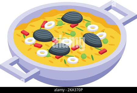 Symbole de paella de riz vecteur isométrique. Cuisine espagnole. Cuit en Espagne Illustration de Vecteur