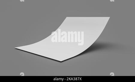 A 3D Illustration d'une feuille de papier vide pliée sur fond gris Banque D'Images