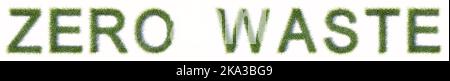 Concept ou herbe verte conceptuelle formant le TEXTE ZÉRO DÉCHET isolé sur fond blanc. 3d métaphore d'illustration pour écologique, soutient Banque D'Images