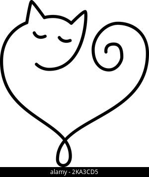 Signe de noël main de l'amour monoline coeur logo avec chat. Scénario romantique symbole d'illustration mariage. Calligraphie Design élément plat de la Valentin Illustration de Vecteur