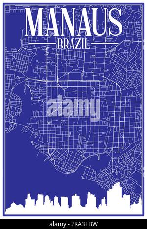 Tracé à la main du réseau des rues du centre-ville impression de la carte de MANAUS, BRÉSIL Illustration de Vecteur