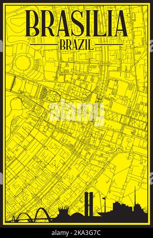 Carte imprimée du réseau des rues du centre-ville de BRASILIA, BRÉSIL Illustration de Vecteur