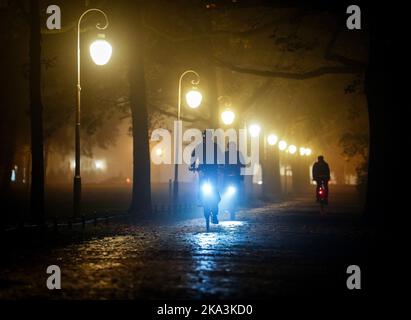 Berlin, Allemagne. 31st octobre 2022. Les cyclistes traversent le jardin zoologique en soirée. Credit: Kay Nietfeld/dpa/Alay Live News Banque D'Images