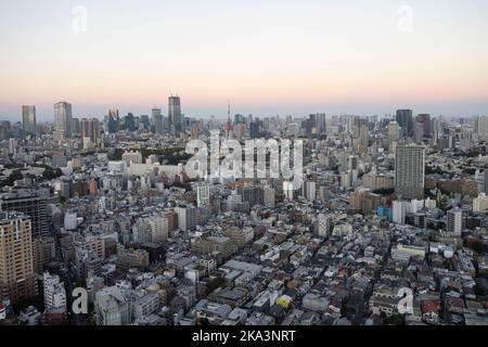Tokyo, Japon. 31st octobre 2022. Le paysage urbain de Tokyo la nuit avec la Tour de Tokyo (æ±äº Ã‚¿ãƒ¯ãƒ¼) et la ville de Minato (æ¸¯åŒº) vue d'Ebisu (æµæ¯”¯¿).le Japon a récemment rouvert ses portes au tourisme après plus de deux ans d'interdiction de voyager en raison de la pandémie de COVID-19. Le yen s'est considérablement déprécié par rapport au dollar américain, créant des troubles économiques pour le commerce international et l'économie japonaise. Les touristes peuvent faire des achats sans taxe au Japon sur un visa de visiteur temporaire. (Image de crédit : © Taidgh Barron/ZUMA Press Wire) Banque D'Images