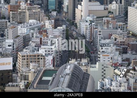 Tokyo, Japon. 31st octobre 2022. Le paysage urbain de Tokyo comprend des bâtiments commerciaux et résidentiels avec des constructions à haute densité fortement compactés, vues depuis Ebisu (æµæ¯”å¯¿). Le Japon a récemment rouvert ses portes au tourisme après plus de deux ans d'interdiction de voyager en raison de la pandémie COVID-19. Le yen s'est considérablement déprécié par rapport au dollar américain, créant des troubles économiques pour le commerce international et l'économie japonaise. Les touristes peuvent faire des achats sans taxe au Japon sur un visa de visiteur temporaire. (Image de crédit : © Taidgh Barron/ZUMA Press Wire) Banque D'Images