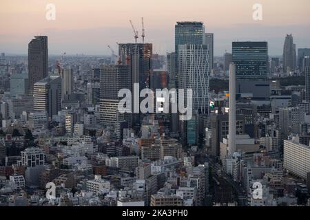 Tokyo, Japon. 31st octobre 2022. Le paysage urbain de Tokyo de Shibuya (æ¸ è°·åŒº) vu d'Ebisu (æµæ¯ å¯¿).le Japon a récemment rouvert ses portes au tourisme après plus de deux années d'interdiction de voyager en raison de la pandémie de COVID-19. Le yen s'est considérablement déprécié par rapport au dollar américain, créant des troubles économiques pour le commerce international et l'économie japonaise. Les touristes peuvent faire des achats sans taxe au Japon sur un visa de visiteur temporaire. (Image de crédit : © Taidgh Barron/ZUMA Press Wire) Banque D'Images