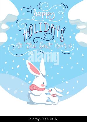 Carte Happy Holidays to the BEST Maman avec lapins Illustration de Vecteur