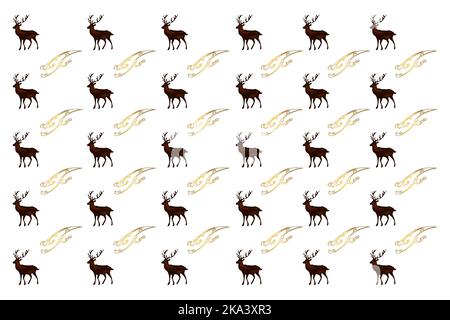 Motif de Noël sur fond blanc avec motif cerf et vintage. Image vectorielle. Conception de l'emballage. Illustration de Vecteur
