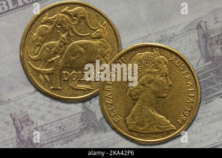 Pièce de monnaie en dollars australiens inversée et inversée. Monnaie du Commonwealth d'Australie Banque D'Images