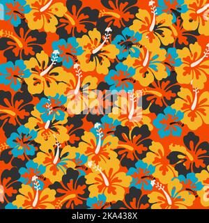 Motif de fleurs tropicales hibiscus sans couture. Design de beauté naturelle Banque D'Images