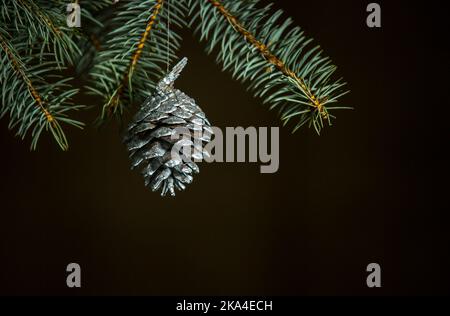 Jouet de Noël sur fond de bokeh étincelant et fabuleux avec espace de copie. Fond de Noël pour cartes postales. Concept de décoration de Noël. Banque D'Images