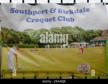 Un panneau à l'extérieur de Southport et Birkdale Croquet Club, Rotten Row, Southport, Merseyside, Royaume-Uni, Europe Banque D'Images