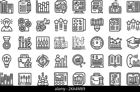 Les icônes de l'école de commerce définissent le vecteur de contour. Académie de l'argent. Éducation bancaire Illustration de Vecteur