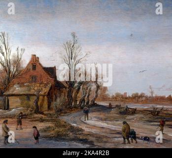 Un paysage d'hiver (1623) peinture par Esaias van de Velde Banque D'Images