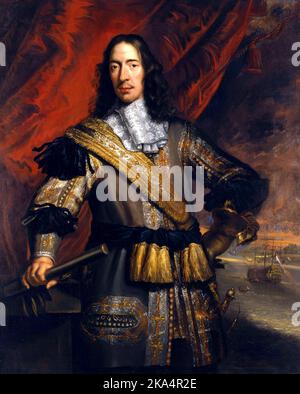 Cornelis de Witt (1623-1672), Cornelis de Witt, homme politique néerlandais et homme de la marine. burgemeester van Dordrecht, ruwaard van Putten; op de achtergrond de Tocht naar Chatham. Peinture de Jan de Baen Banque D'Images