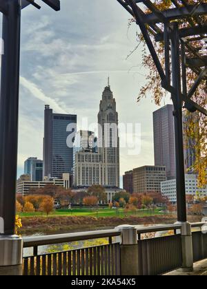 Paysage urbain de Columbus Ohio depuis le parc Scioto Mile Banque D'Images