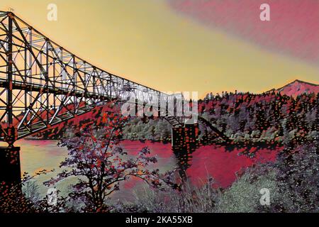 Bridge of the Gods enjambe le fleuve Columbia, reliant l'Oregon et l'État de Washington. Banque D'Images