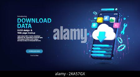 Téléchargement de données par téléphone à partir d'un service cloud Illustration de Vecteur