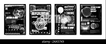 Installer des affiches abstraites rétrofuturistes. Concept de l'étiquette cyberpunk dans un graphique rétrofuturiste Illustration de Vecteur