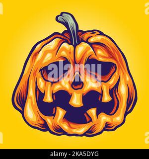 Citrouille souriante halloween illustrations vectorielles sculptées pour votre logo de travail, t-shirt de marchandise, autocollants et dessins d'étiquettes, affiche Illustration de Vecteur