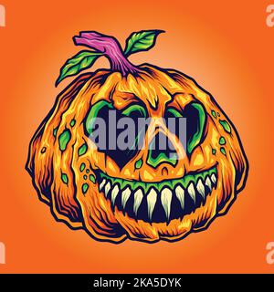 Mal sourire citrouilles halloween illustrations vectorielles pour votre logo de travail, t-shirt de marchandise, autocollants et étiquettes, affiche, message d'accueil Illustration de Vecteur
