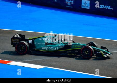 MEXICO, Mexique, 29. 2022 OCTOBRE; lance Relement of Canada (N-18) Aston Martin AMR22 Mercedes lors des qualifications avant le Grand Prix de Formule 1 de Mexico 2022 F1, à Autodromo Hermanos Rodriguez, sur 29 octobre 2022. Crédit: SPP Sport presse photo. /Alamy Live News Banque D'Images