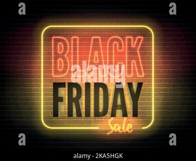 Black Friday Hot remises modèle de bannière vectoriel réaliste. Publicité élégante en solde néon et inscription sur fond sombre. Articles saisonniers en liquidation, affiche de prix spécial pour les magasins de luxe Illustration de Vecteur