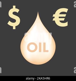 Une grosse goutte de pétrole brut. Crise énergétique en Europe. Illustration plate isolée sur fond blanc. Banque D'Images