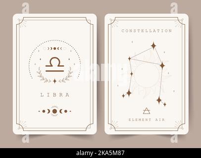 Balance. Cartes de sorcellerie avec signe et constellation de zodiaque d'astrologie. Idéal pour les lecteurs de tarot et les astrologues. Arrière-plan magique occulte. Horoscope Illustration de Vecteur